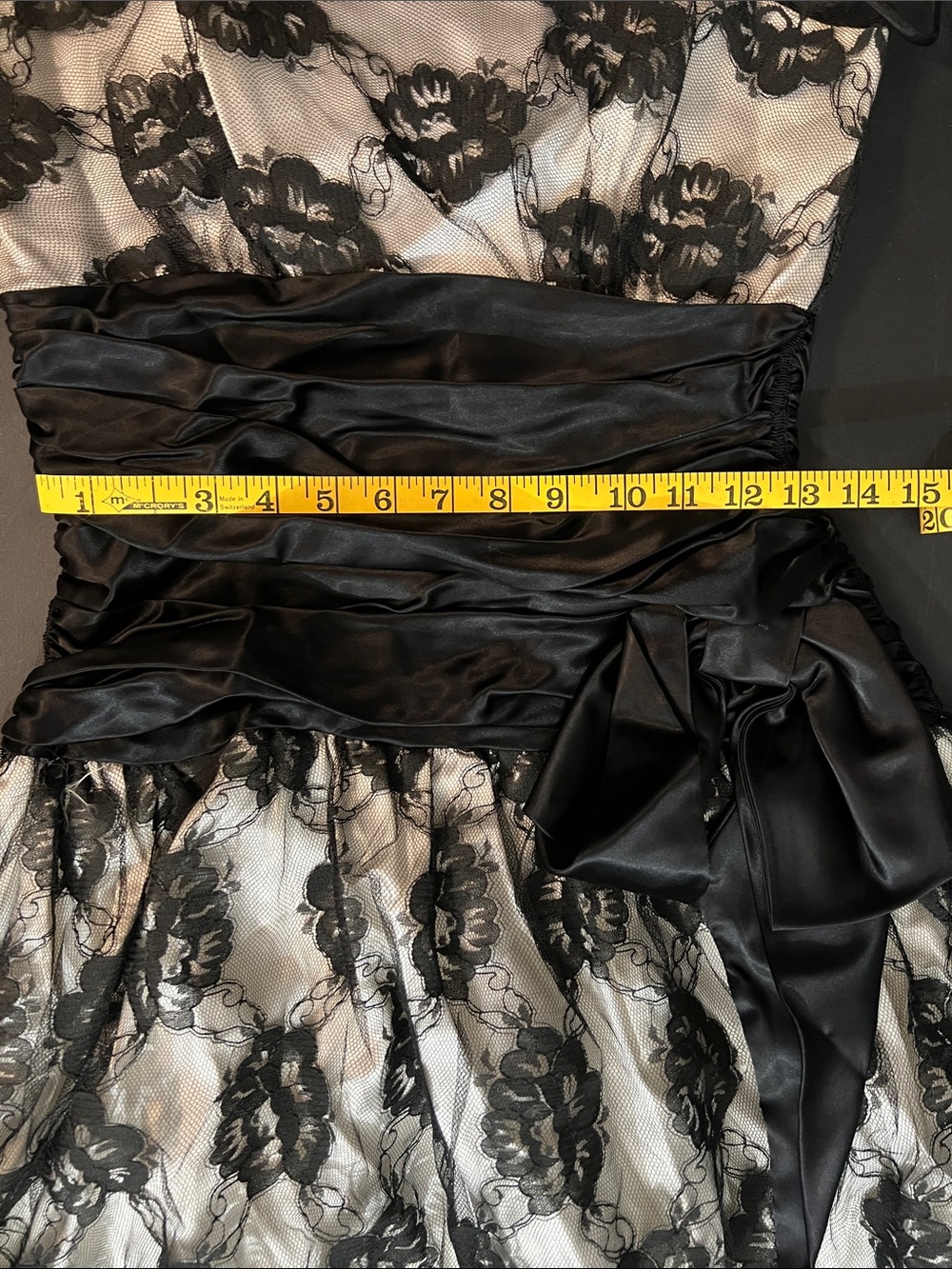 Black and Cream Lace Prom Dress with Satin Sash - Picture 4 of 8